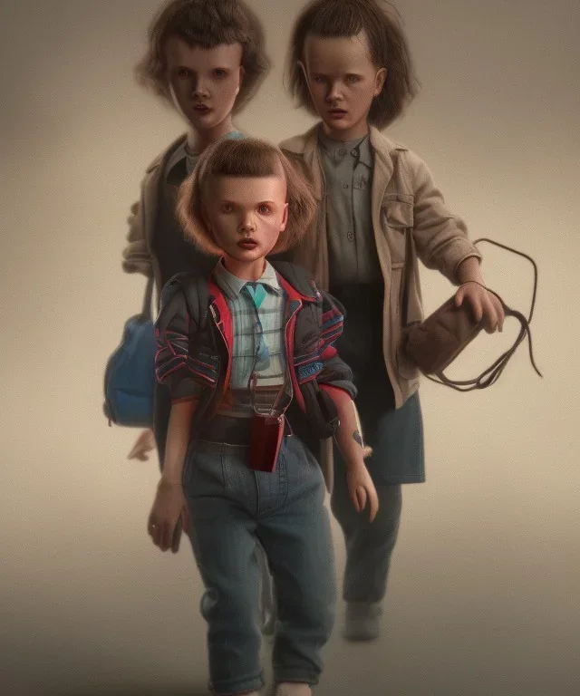 Stranger things, eleven toddler, full body, dramatic lighting, hyper realistic