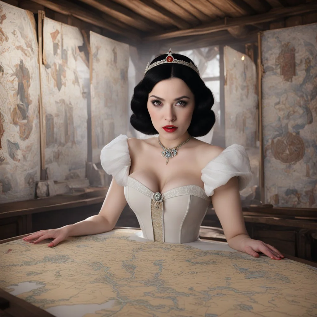 [3D maps] Snow White in flesh facing the camera, in her war map room