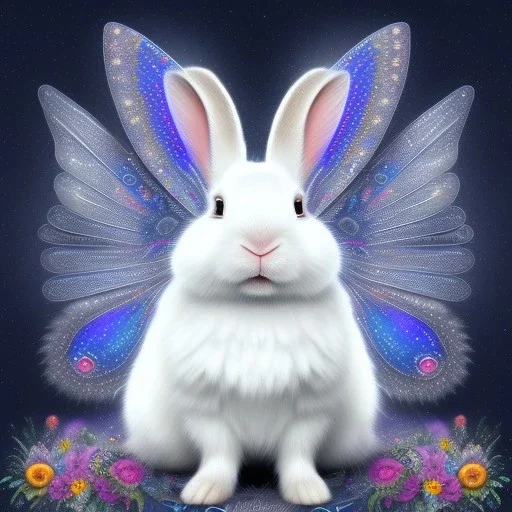 white platinum rabbit with blue third aye and butterfly wings, aboriginal, dot painting, indiginous, dot, mud, dream-time, abstract, dots, natural pigment, extremely sharp detail, finely tuned detail, ultra high definition, 8 k, unreal engine 5, ultra sharp focus, art germ and Paul Lewin and Kehinde Wiley, winter ambiance