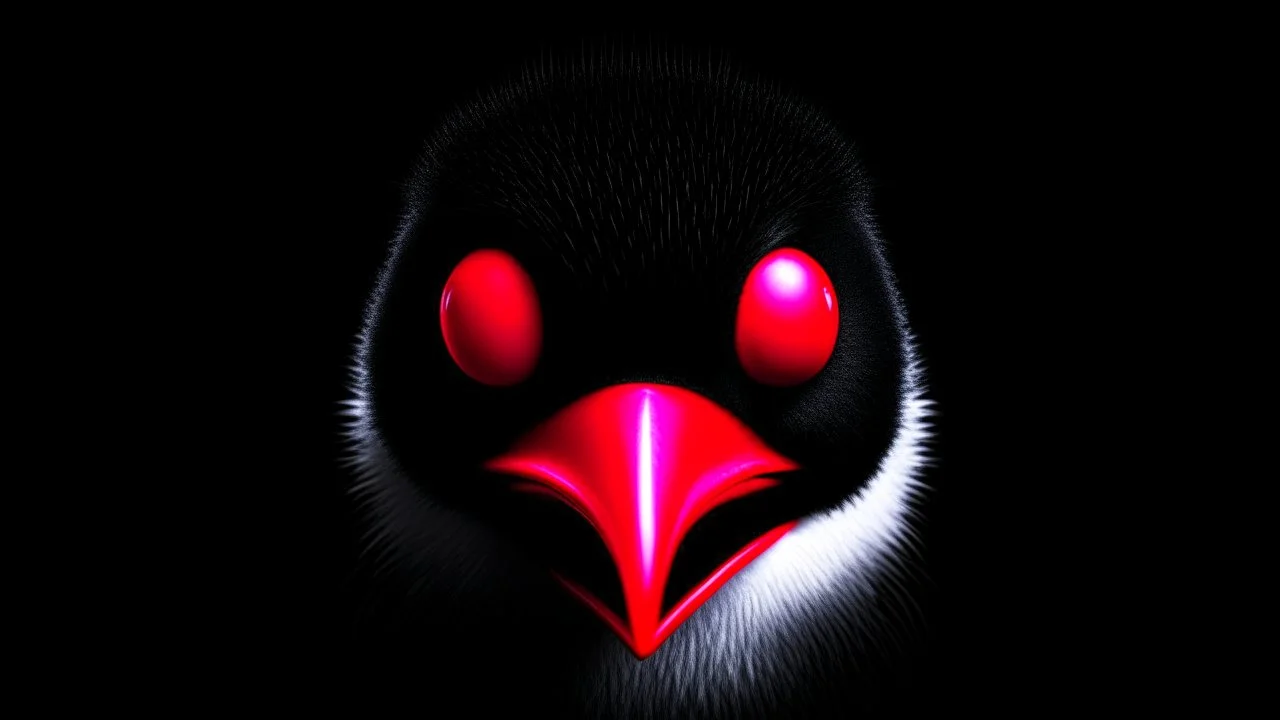 angry penguin | black background | red eyes