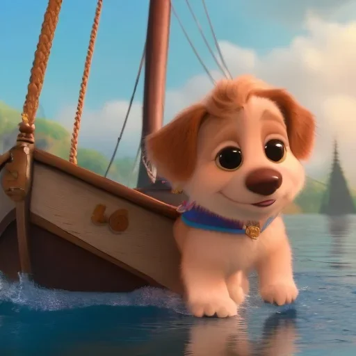 Cute dog on a wooden boat