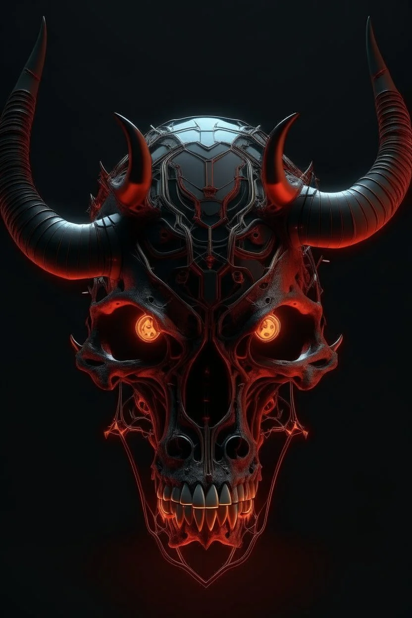 a devil's skull with circuitry for horns