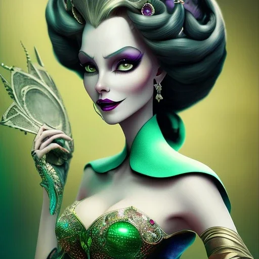 extrem tim burton style and disney style of wicked old evil stepmother, sharp focus, beautiful eyes