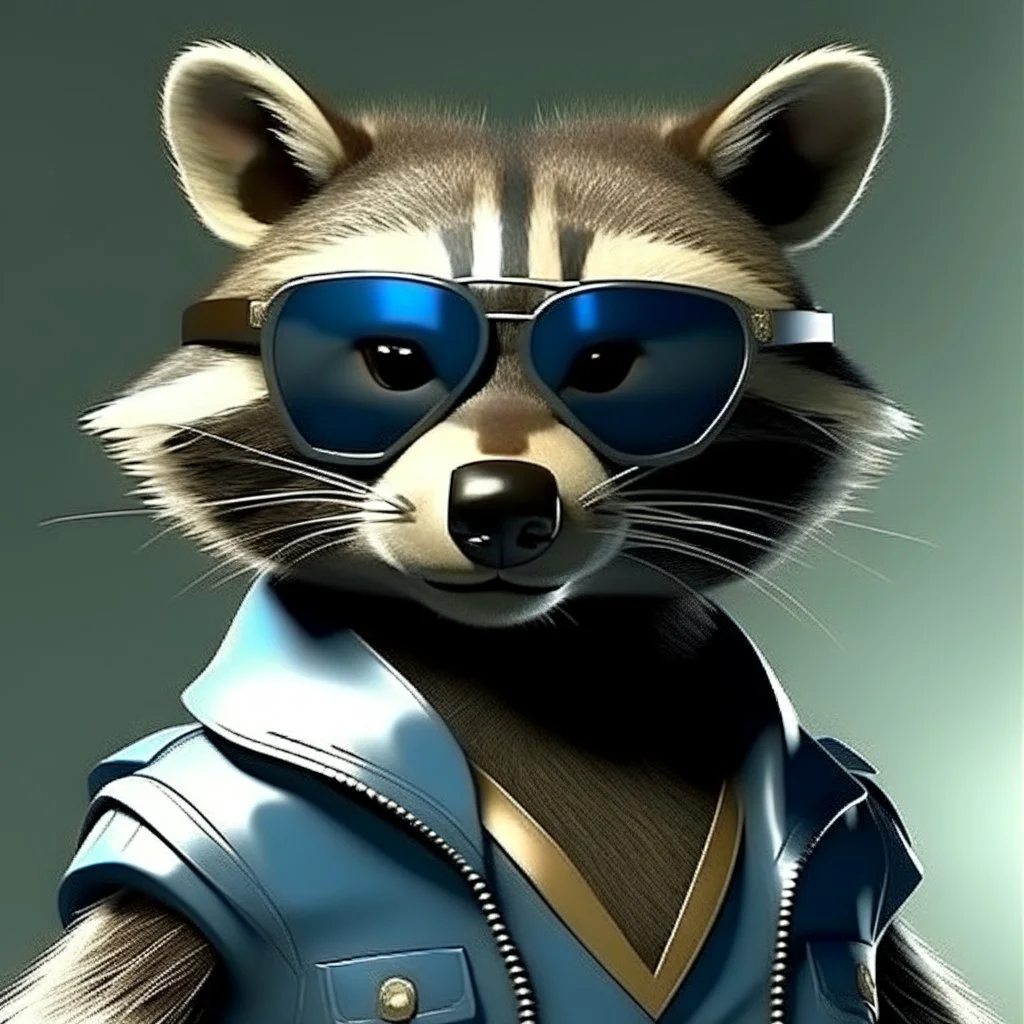 raccoon as a special agent with sunglasses photorealistic