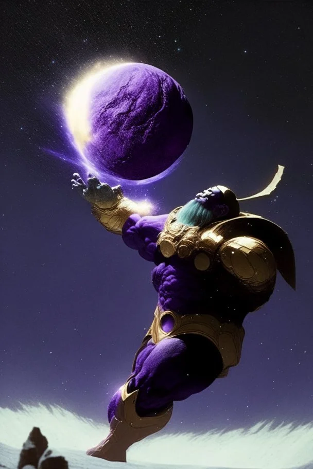 The mighty Thanos throwing the moon