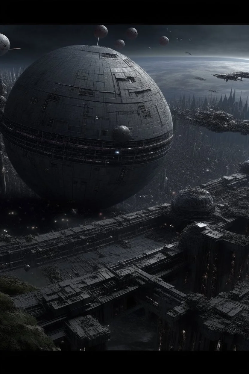 The Death Star falls on the city but is held back by 150,000 tons of TNT, high quality HD pictures in cinematic universe