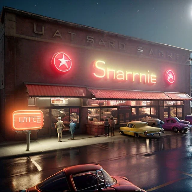 Ultra Realistic retro sci-fi afire Supermarket parking scene, 1960 year, many people running. blonde woman, sweet scarlet Johansson face, perfect iris, glow eyes, face makeup, tight latex coat; many panic people, Retro sci-fi style, soft color, highly detailed, unreal engine 5, ray tracing, RTX, lumen lighting, ultra detail, volumetric lighting, 3d, finely drawn, high definition, high resolution.