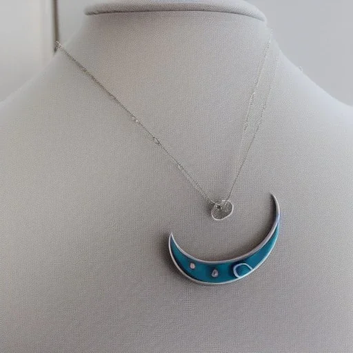 polyester necklace with a silver pendant in the shape of a crescent moon