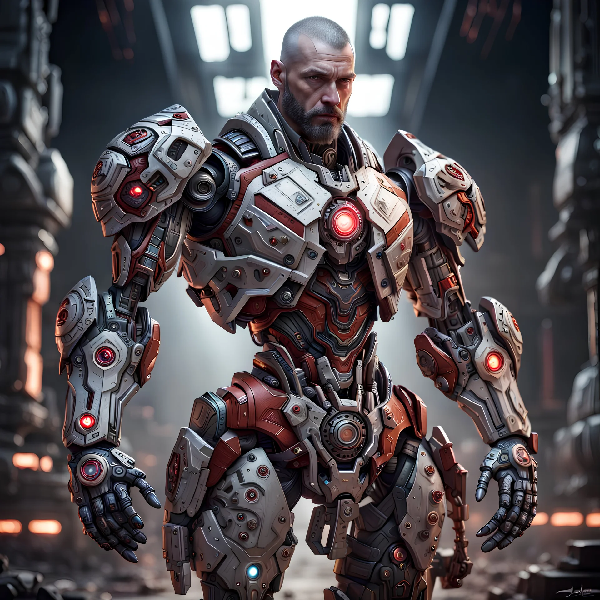 Fhoto full body, reality, Raw, god war, cyborg, weapon, digital art, intricate details, powerful composition, captivating, , trending on artstation, sharp focus, studio photo, intricate details, highly detailed, by addie_digi