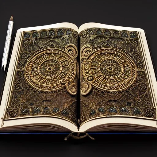 an ancient ornate intricate spell book, cinematic, realistic, intricate details, photorealistic, octane render, 8k, artstation