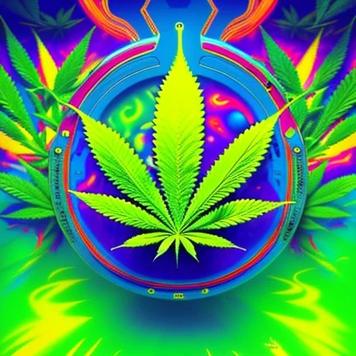 Marijuana, splash color, bright colors, neon, Psychedelic, detail, 8k, bright light, surreal