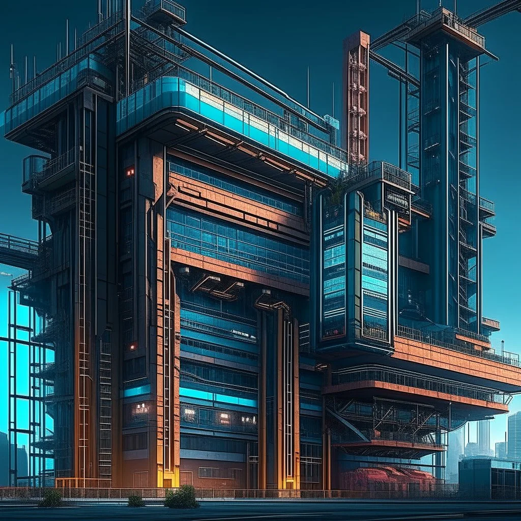 cyberpunk retro futuristic construction sight with crains for comics
