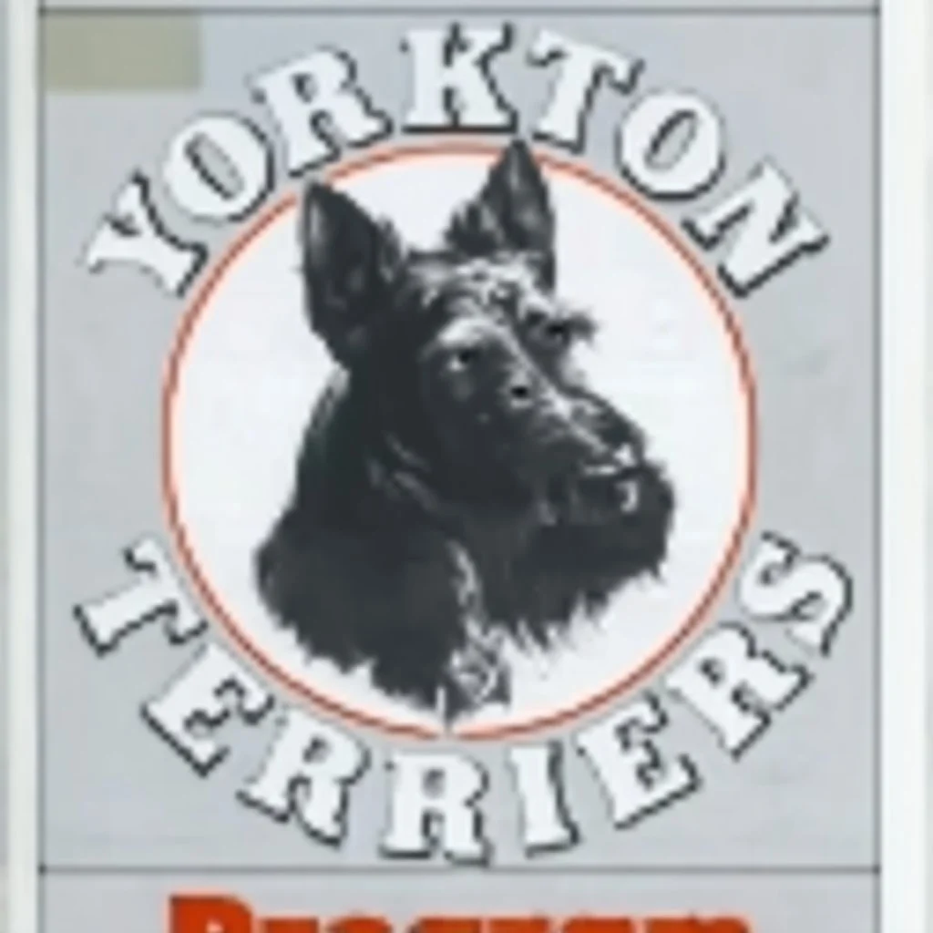 circle containing a black and white image of a Scottish terrier