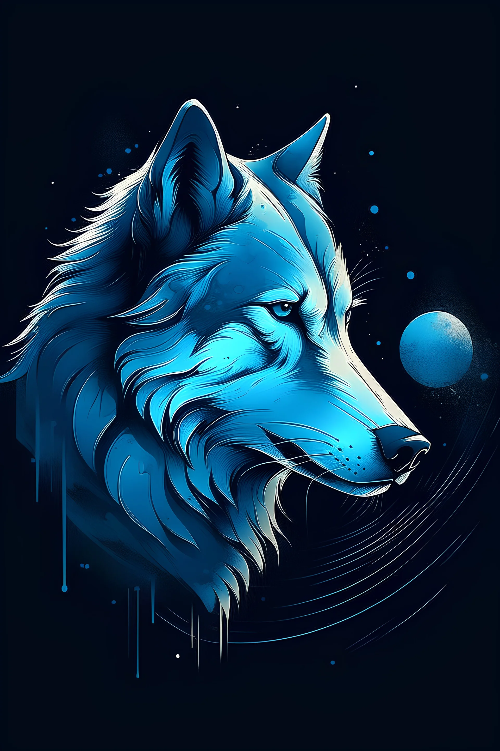 "Create an AI painting logo that captures the enigmatic essence of a wolf. Set against a backdrop of a moonlit night, depict the wolf in partial silhouette, its fur appearing as a blend of shadows and moonlight. Convey the untamed beauty and mystique of this majestic creature."