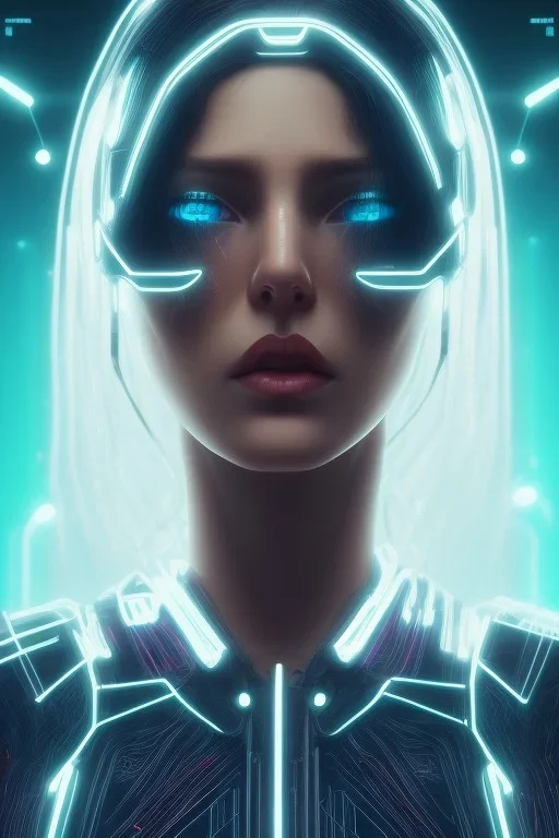 cyberpunk, head, women,long hair, portrait, tron