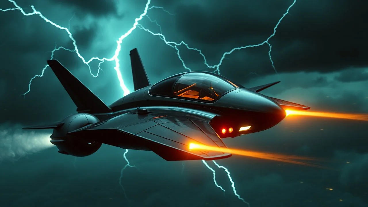 a high definition screen shot of a jet-fighter vw-beetle, retrofuturistic, phototrealism, in flight, one subject, thunderstormncc 1701 enterprise Macabre Rapture End of days Revelation scene,