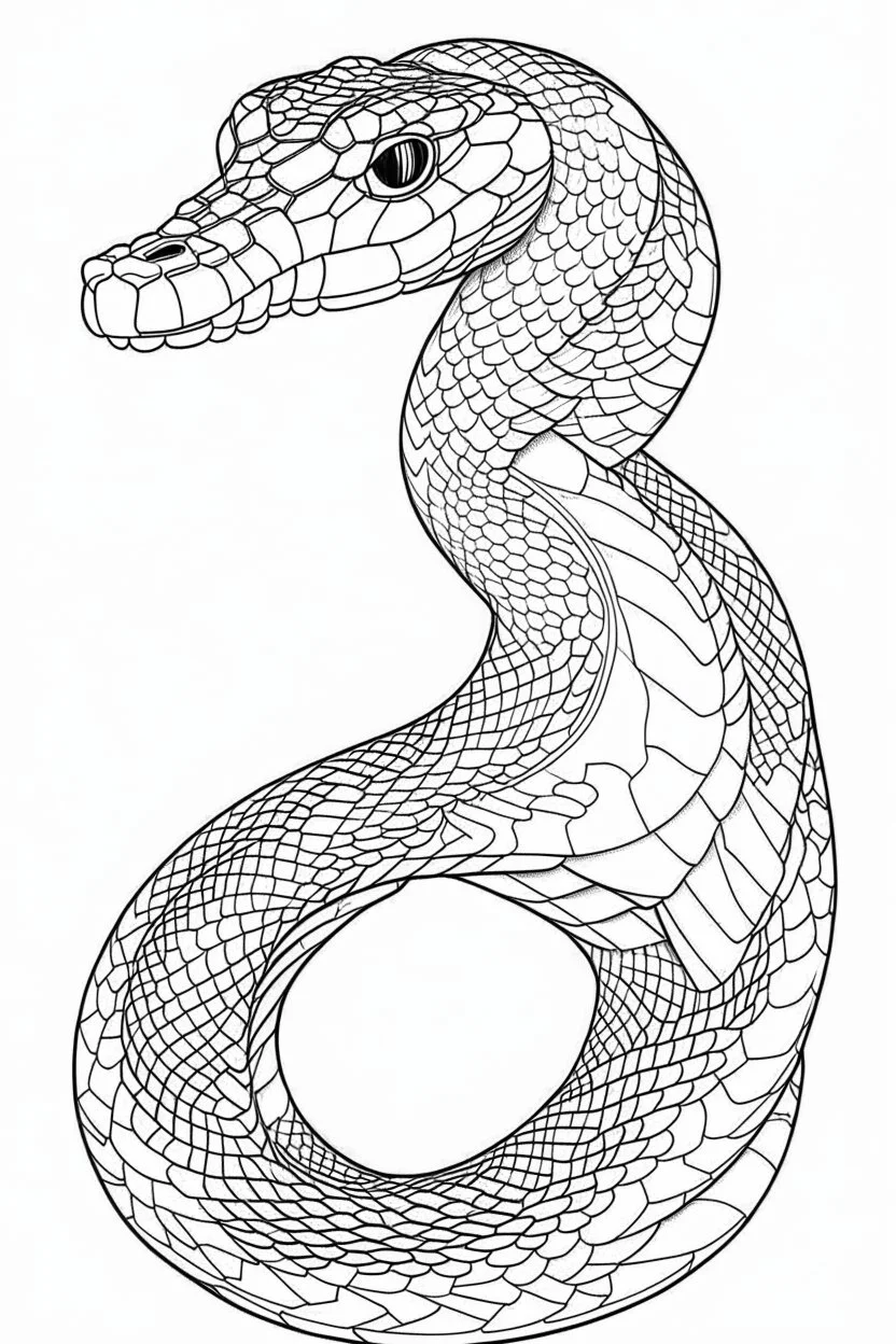 Outline art for coloring page, FUNKY RATTLESNAKE, coloring page, white background, Sketch style, only use outline, clean line art, white background, no shadows, no shading, no color, clear