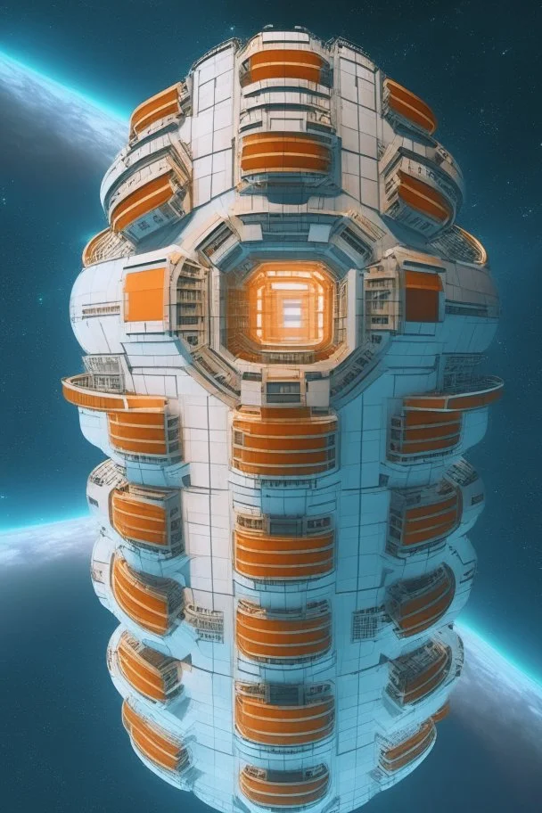 a huge space station shaped like a cylinder in deep space