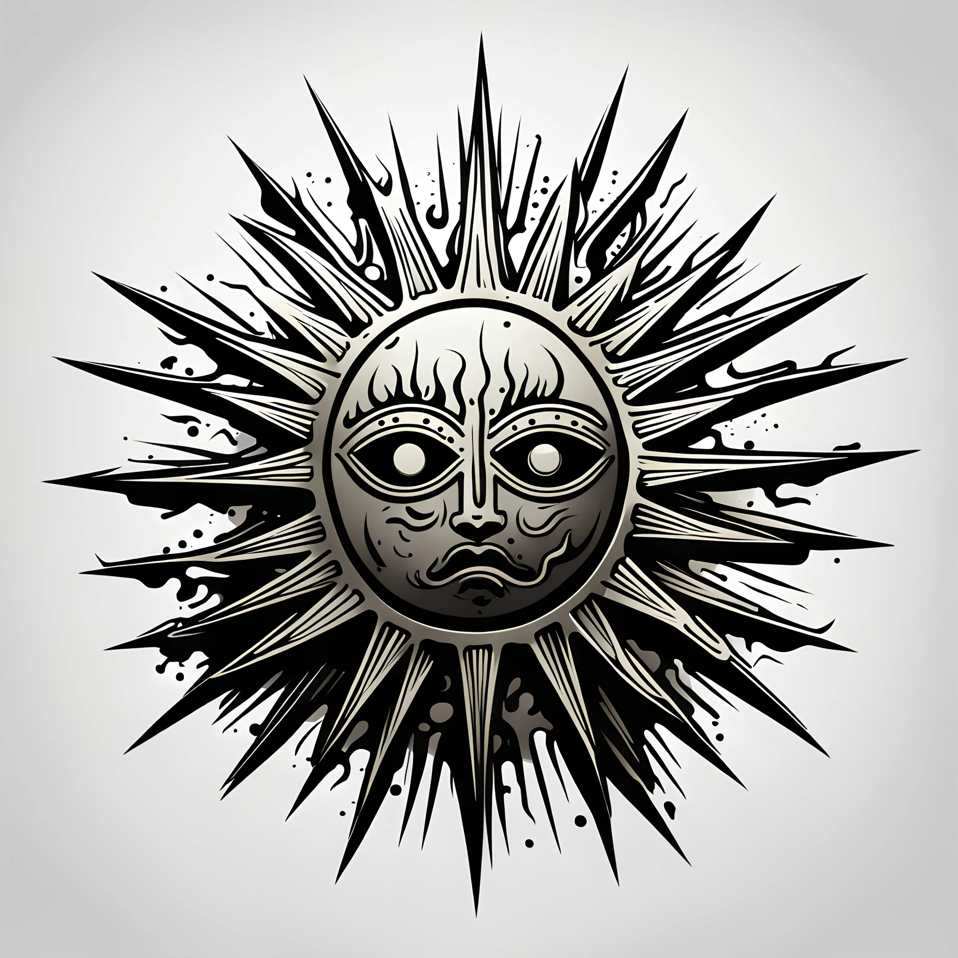 post-apocalyptic monochromatic sun vector icon stylized on the white background