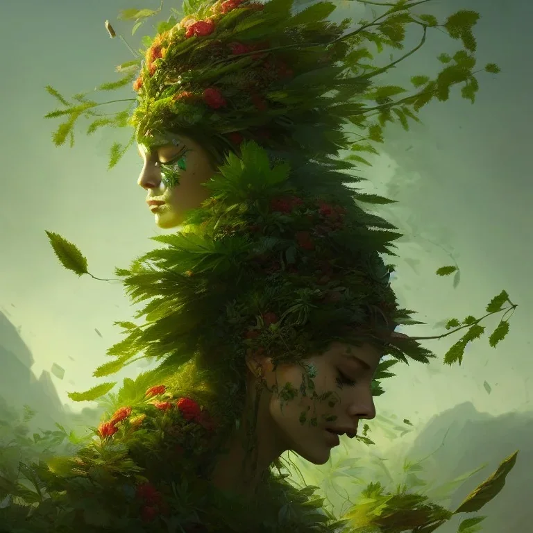 a beautiful portrait of a plant goddess with closed eyes by Greg Rutkowski and Raymond Swanland, Trending on Artstation, ultra realistic digital art