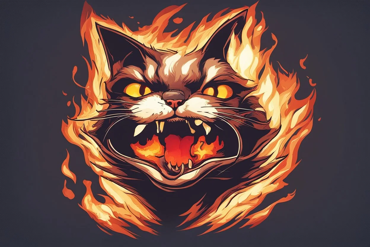 burning cat mouth in flamelight