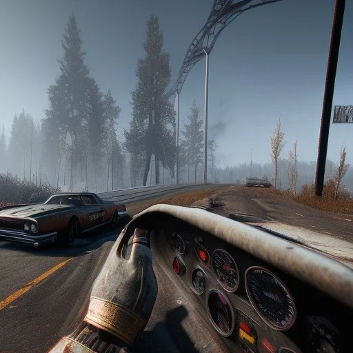 smoke, wind,rags, wreckfest, spectacular graphics, unreal, road, bridge, fallout 4, seen from top of tower