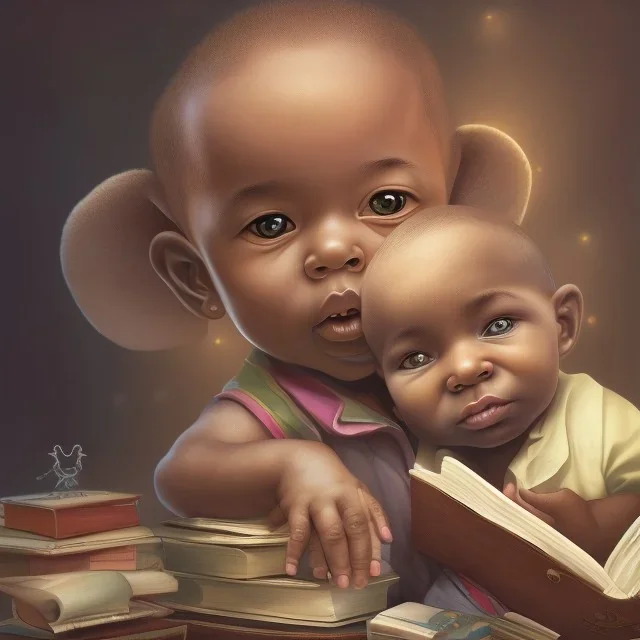 African American baby boy genius with books