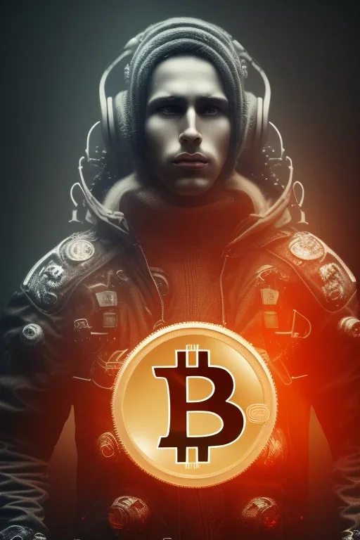 men in the bitcoin brain, Fire theme art, Dark moody night atmosphere, , 8K, close-up face, anatomically perfect face