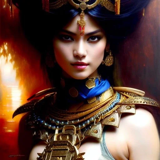 portrait beautiful face Mulán,busty,ancient metal armor balanciaga fashion clothe painting by gaston bussiere, greg rutkowski, yoji shinkawa, yoshitaka amano, tsutomu nihei, donato giancola, tim hildebrandt, oil on canvas, cinematic composition, extreme detail,fit full head inside picture,16k