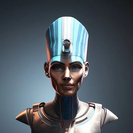 Nefertiti cyberpunk, full body, robocop, Egypt background