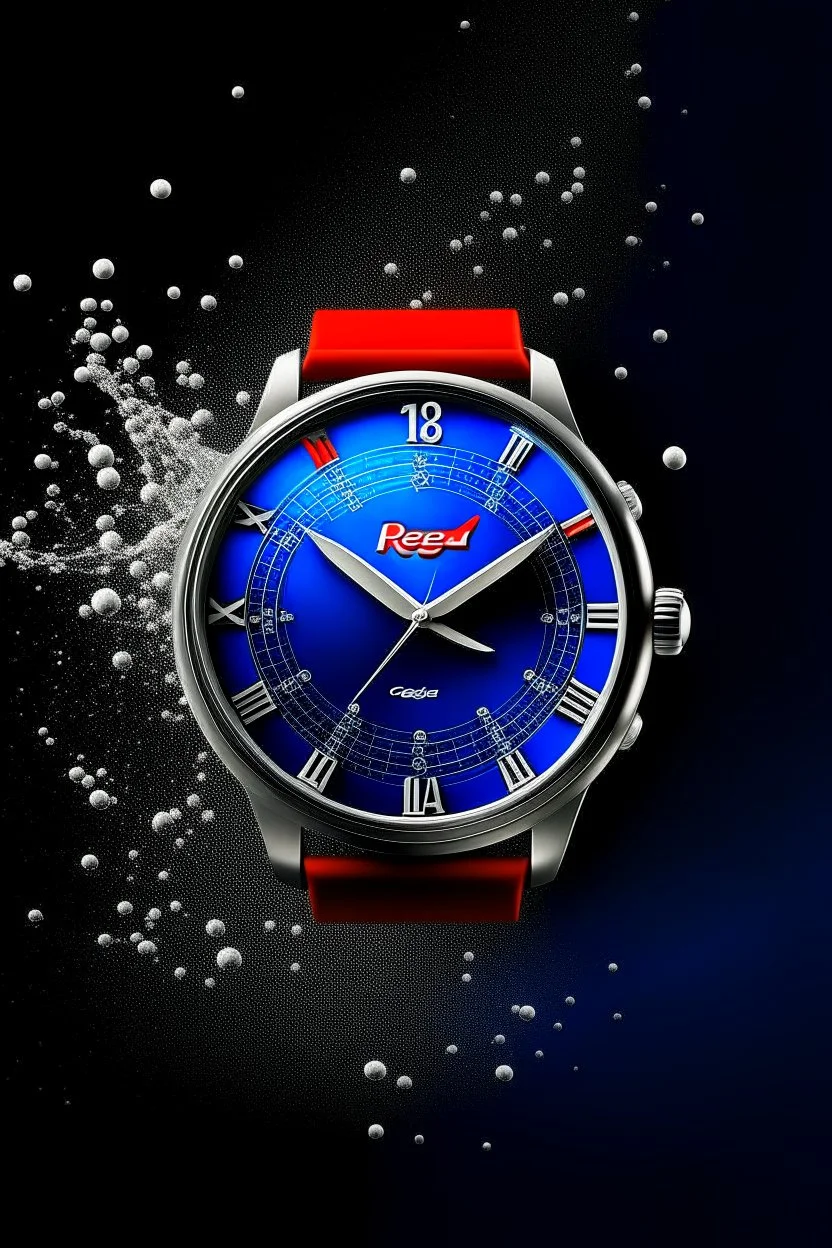 Design an ad-style image showcasing the Pepsi watch in a high-quality, attention-grabbing manner, highlighting its key selling points.