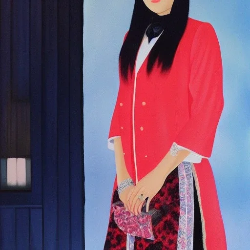 Full body portrait, painting, medium shot lady style of Tatsuki Fujimoto