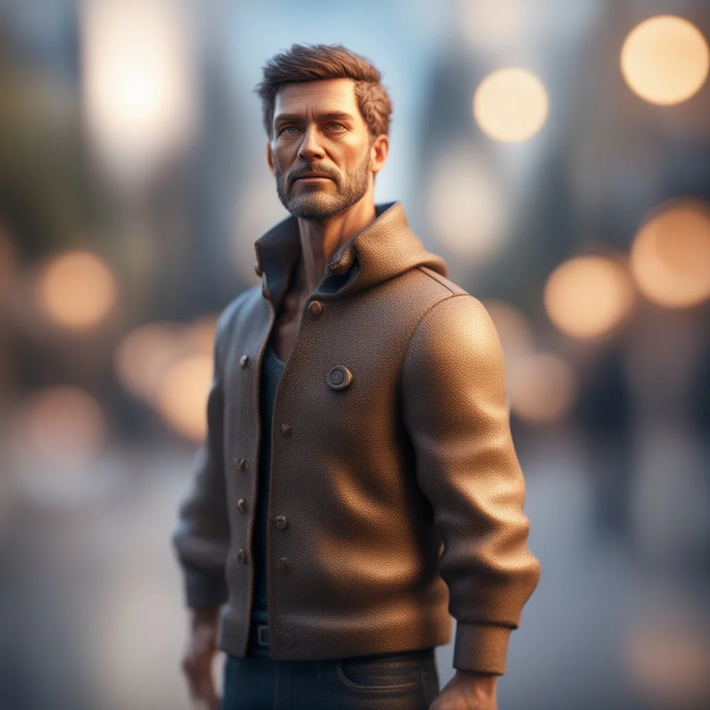 back and front of a man ,bokeh like f/0.8, tilt-shift lens 8k, high detail, smooth render, down-light, unreal engine