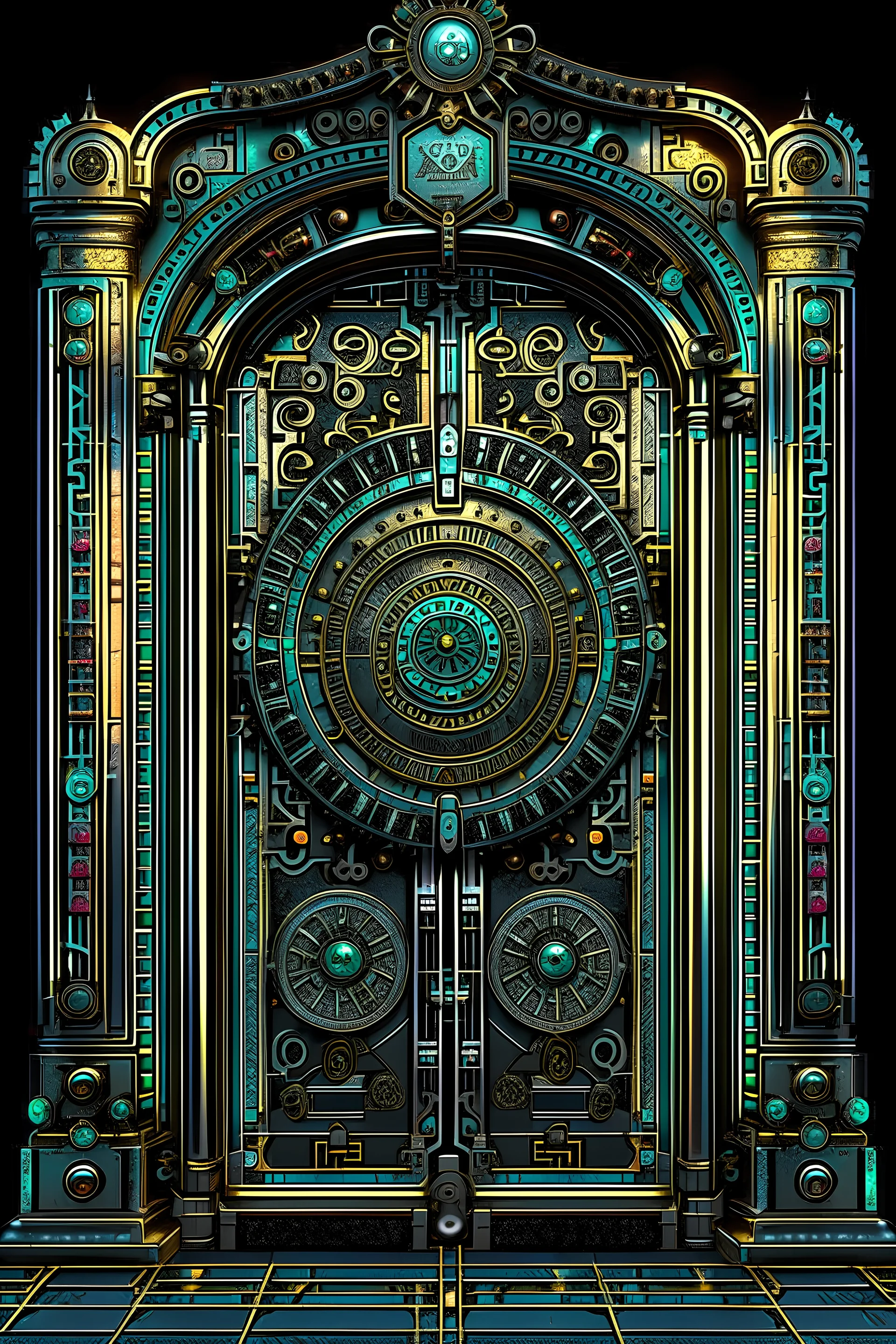 Expressively detailed and intricate 3d rendering of a hyperrealistic “time machine door”: front view, symetric, artstation: award-winning: professional portrait: fantastical: clarity: 16k: ultra quality: striking: brilliance: amazing depth: masterfully crafted.