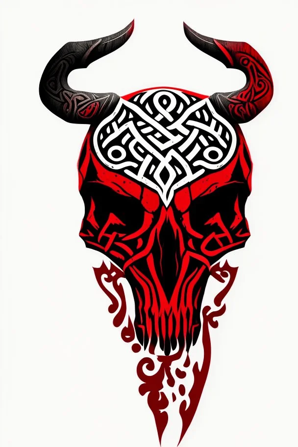 wolf skull with simple and minimalistic thick lined red celtic war paint on it