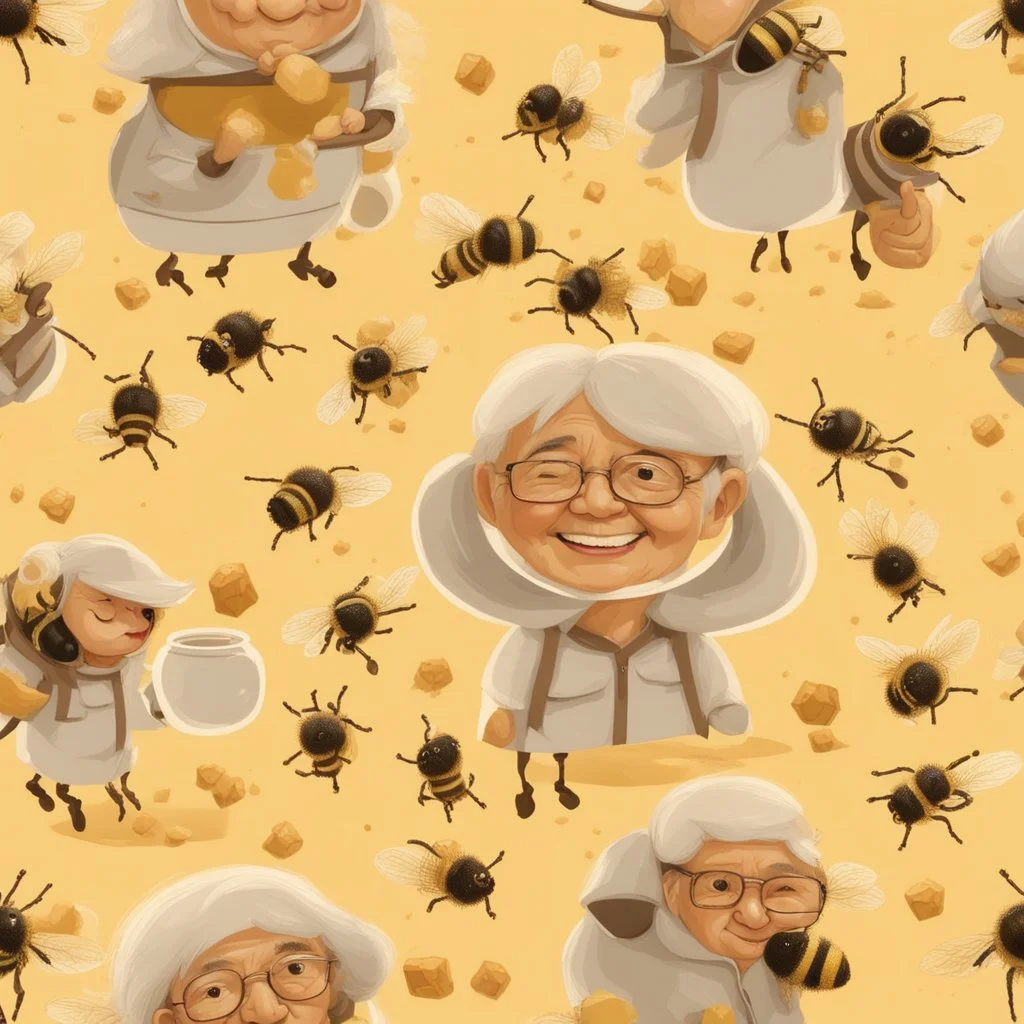 Happiness grandma and grandpa are healthy in a planet of honey stingless bee, realistic