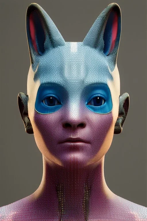 Medium Close Up Portrait, Front image. cyberpunk, rabbit mask, Thai woman, pink short hair. latex, glossy suit. Pink, black, blue, color. Retro futuristic style. Color background, photo studio. Avatar image, highly detailed, concept art, smooth, unreal engine 5, god rays, ray tracing, RTX, lumen lighting, ultra detail, volumetric lighting, 3d, finely drawn, high definition, high resolution.