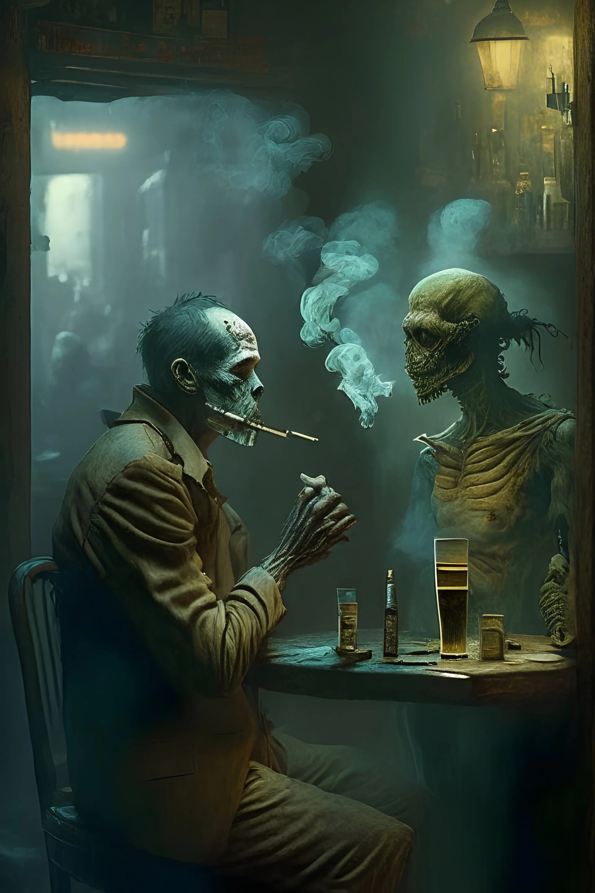 a sigaret smoking a human in a bar