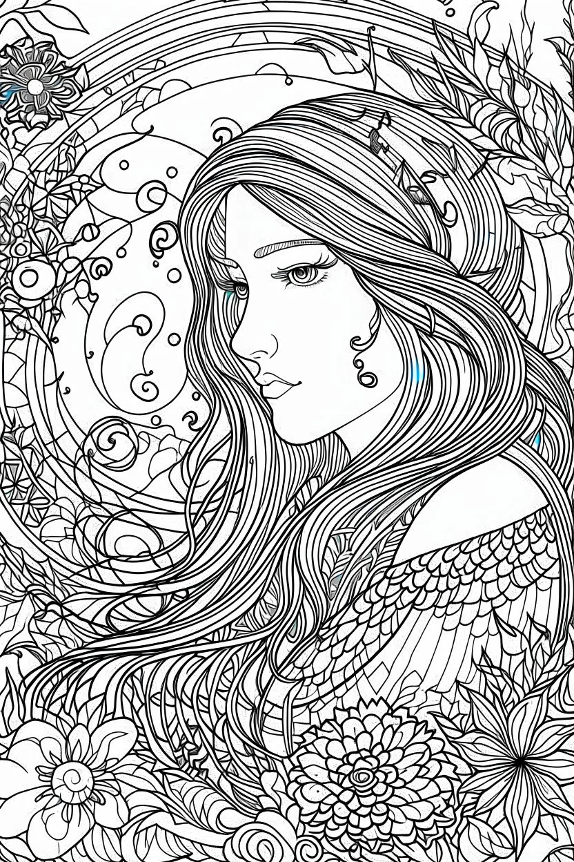 Fantasy coloring page, minimal detail. HD.