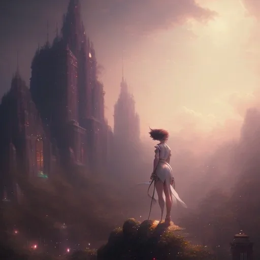 a girl looking to the sky, cinematic lighting, dramatic atmosphere, studio lighting delicate features finely detailed perfect art, at an ancient city, gapmoe yandere grimdark, trending on pixiv fanbox, painted by greg rutkowski makoto shinkai takashi takeuchi studio ghibli