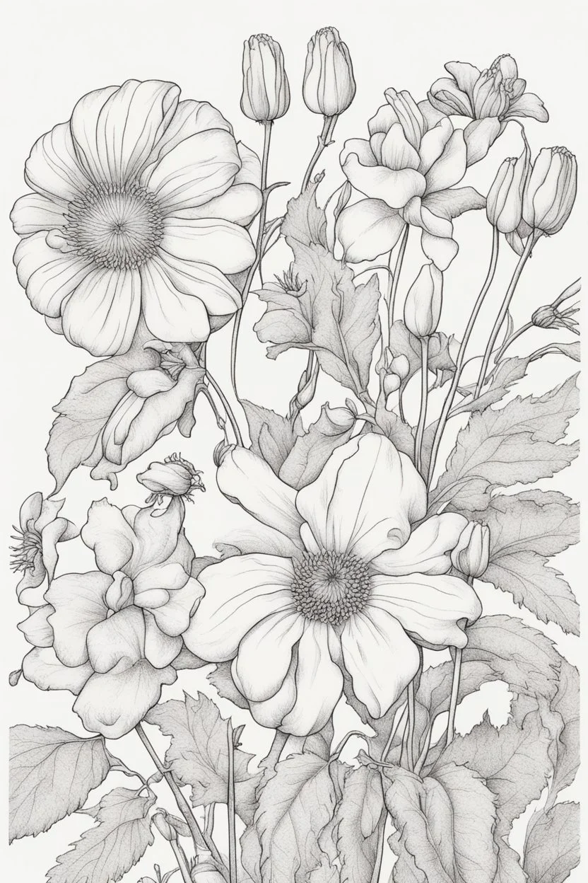 french botanical flower picture coloring book