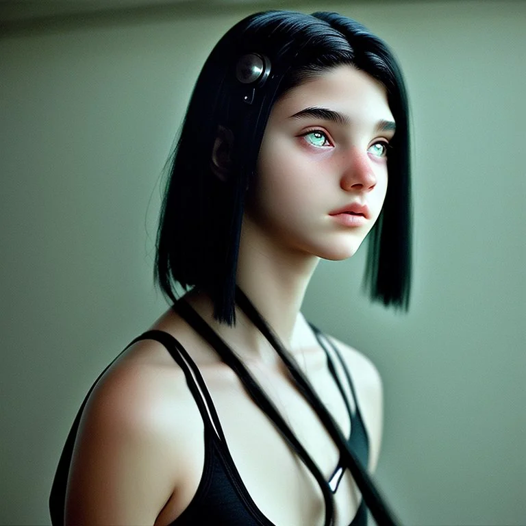 pretty girl, age 15, dystopian, athletic, black hair