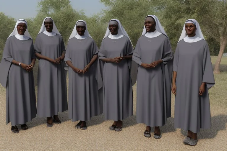 4 suore africane con tunica grigia figura intera