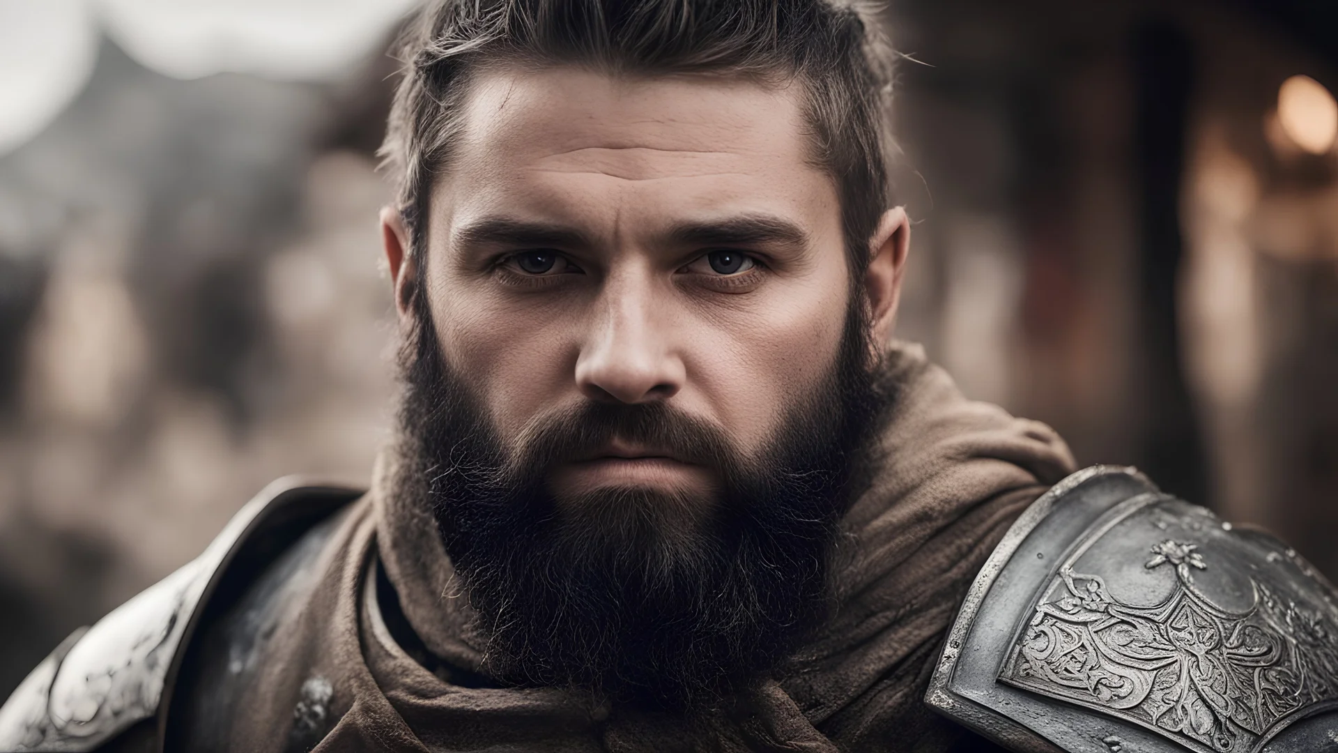 Photoreal gorgeous close-up of a holy muscular rugged stout young bearded dwarf master cleric with a bloody busted lip with ornate religious armor and hammer in a medieval desert town market place by lee jeffries, otherworldly creature, in the style of fantasy movies, shot on Hasselblad h6d-400c, zeiss prime lens, bokeh like f/0.8, tilt-shift lens 8k, high detail, smooth render, unreal engine 5, cinema 4d, HDR, dust effect, vivid colors