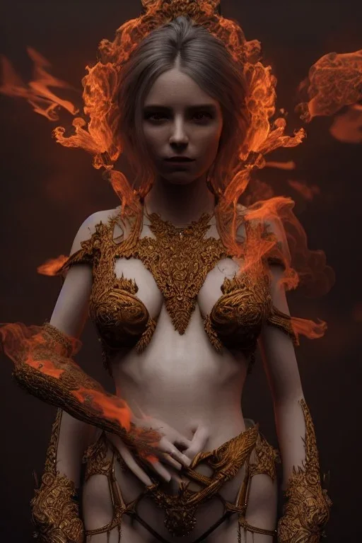 portrait of samantha prince set in fire, cinematic lighting, photorealistic, ornate, intricate, realistic, detailed, volumetric light and shadow, hyper HD, octane render, unreal engine insanely detailed and intricate, hypermaximalist, elegant, ornate, hyper-realistic, super detailed --v 4