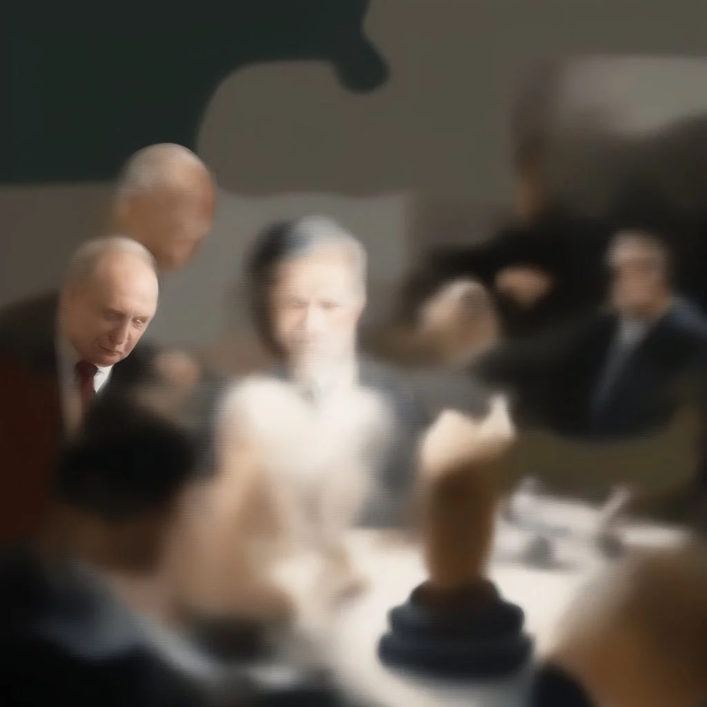 Putin, President Xi Of China And Joe Biden Play Chess With Atomic Bomb Mushroom Cloud,Complex Surgical Instruments Intermixed With A Newborn Boy,Minimalism,Painting By Adrian Ghenie,Rene Magritte,Pablo Picasso,Michelangelo,Salvador Dali,Lucian Freud