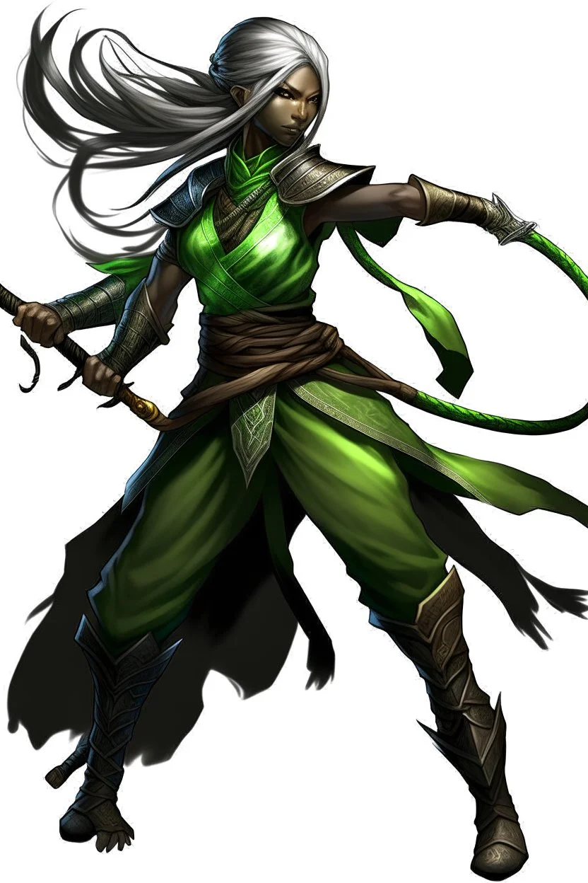 female Shadar-Kai wielding a Whip a whip made out of black thorns