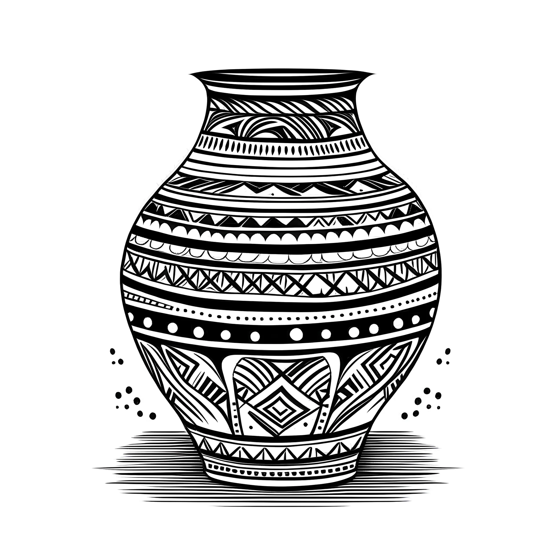 jarrón andino con estilo de ilustración retro minimal tradicional en blanco y negro sin detalles, fondo blanco