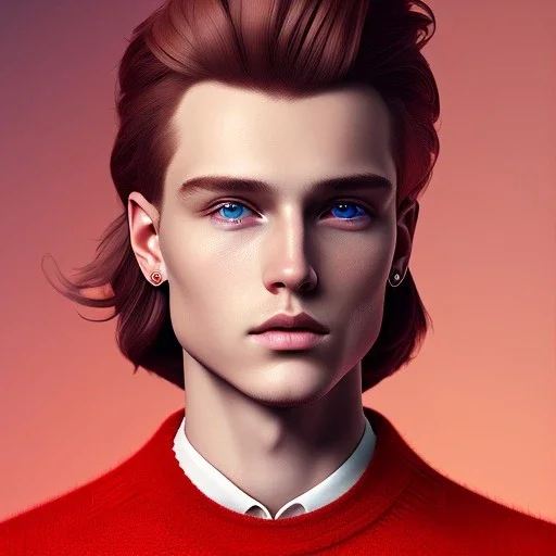 beautiful smooth realistic, effeminate male boy, long red hair, full body, 79 y/o, run on dark cosmos background, extremely sharp detail, finely tuned detail, ultra high definition, 8k, unreal engine 5, ultra sharp focus, smile teeth, happy