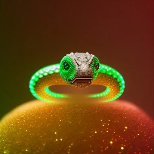 Ring snake as diamond with green diamond eyes, sculpture, hyperphotorealistic,8k,HDR,macro lens, sharp focus, hyper detail, sparkle, unreal engine 5, neon lighting, masterpiece, hypermaximalist, intcrate detailed, elegant, hyper detailed, bokeh, studio lighting, jewelry art, dark, masculine